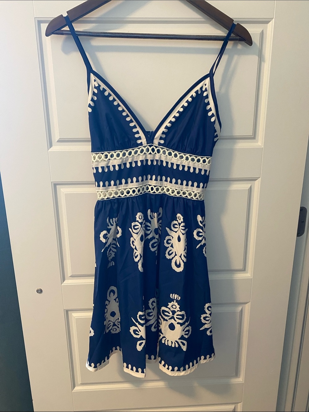 Women’s Navy Blue Embroidered Spaghetti-Strap Dress